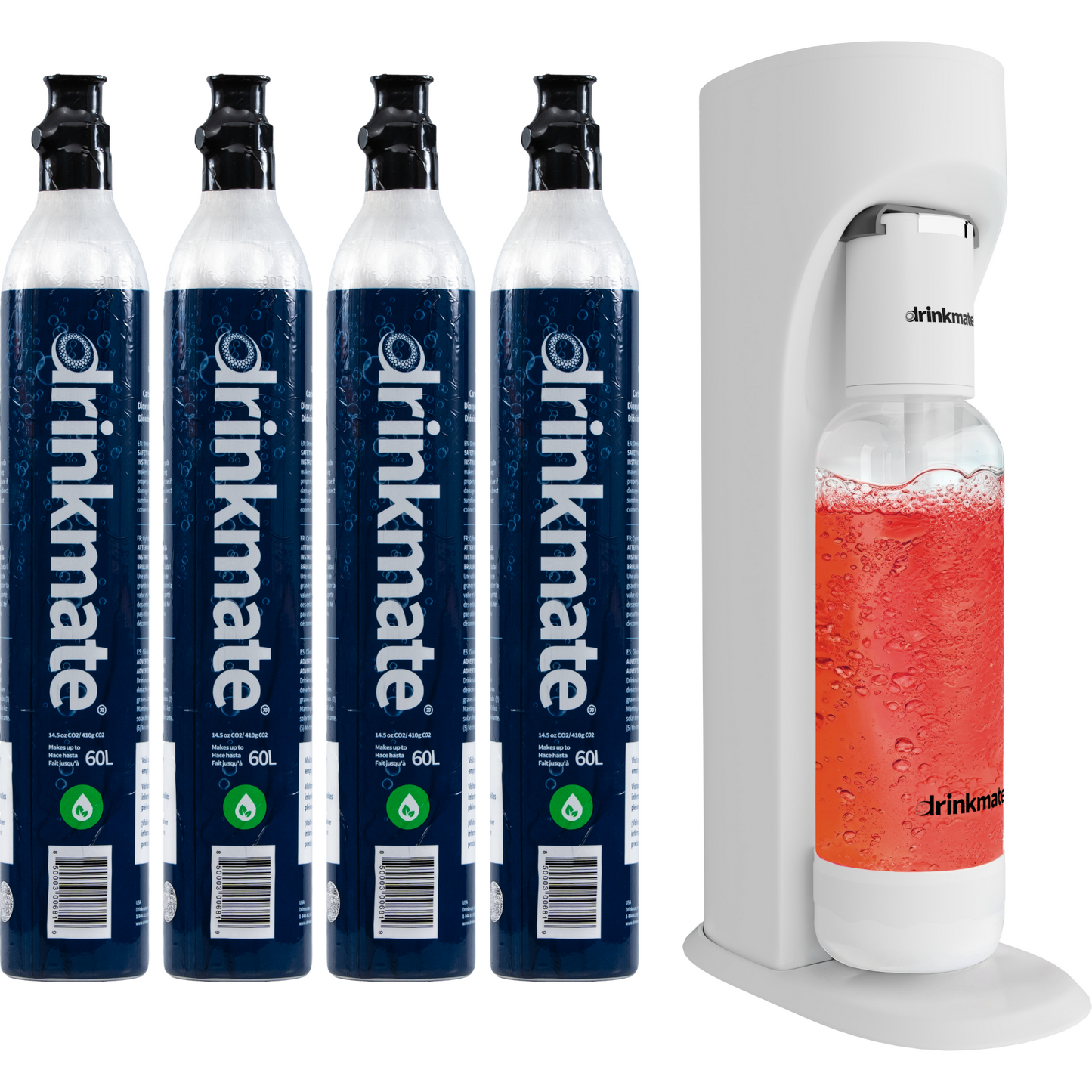 Drinkmate OmniFizz Sprudelwasser- und Sodabereiter, sprudelt jedes Getränk, mit Vier 420g CO2-Flaschen