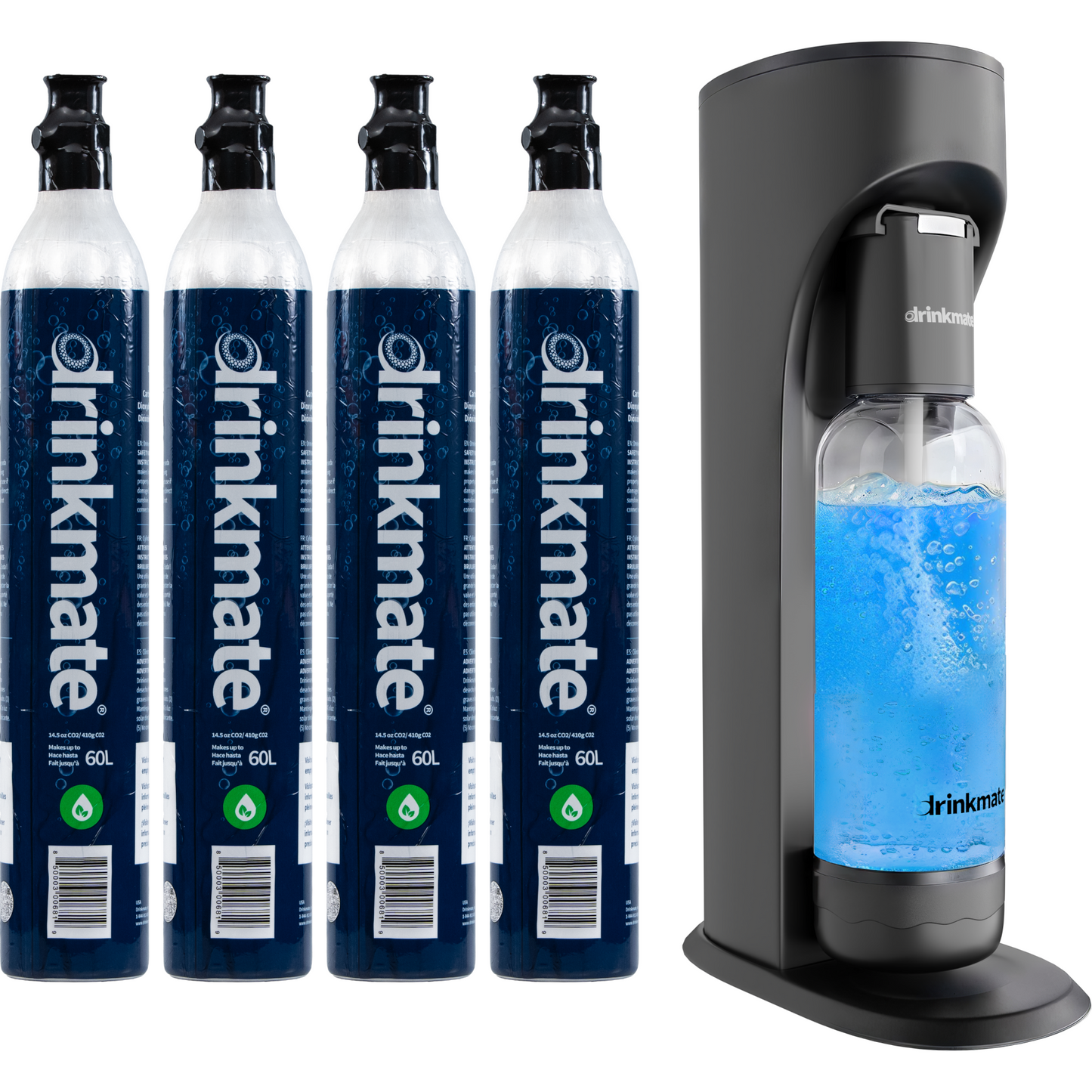 Drinkmate OmniFizz Sprudelwasser- und Sodabereiter, sprudelt jedes Getränk, mit Vier 420g CO2-Flaschen